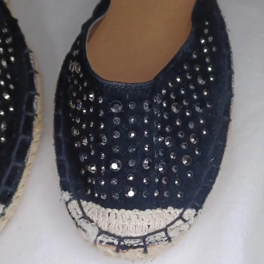 Bamboo black rattan espadrille boho casual chic sandals - Picture 3 of 7